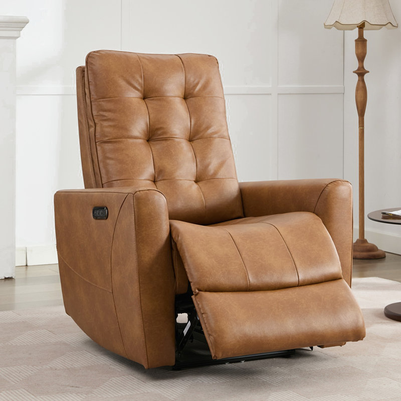 Faux Leather Power Recliner Chair with USB Port Charger Latitude Run Upholstery Color Camel